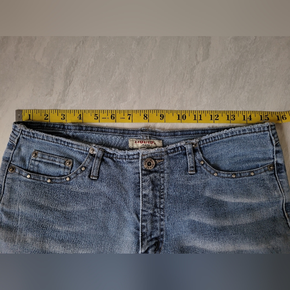 Y2K LIQUID JEANS capri length stretch denim with silver studs and fraying - Picture 10 of 14